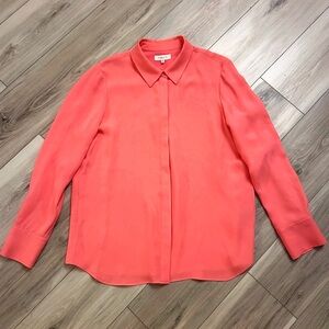 Lafayette 148 New York Coral Silk Button-Down Blouse